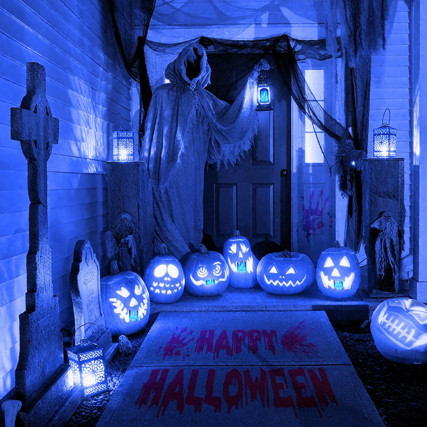 TopZoo Blue LED Light Bulbs 2PCS, Flickering Flame Light Bulbs Upgraded 4 Modes, E26 Base Light Bulbs with Upside Down Effect for Garden Decor, Halloween, Party, Patio, Indoor, Outdoor Decor