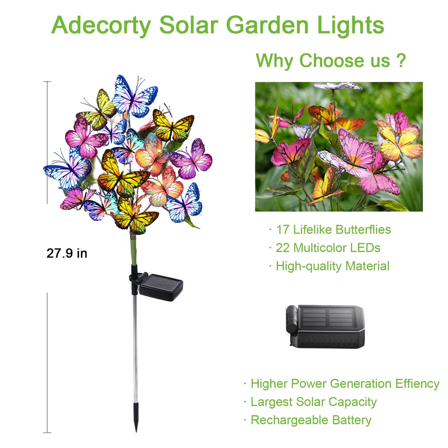 TopZoo Solar Garden Stake Lights, 2 PCS Decorative Solar Lights Outdoor with 43 LED 17 Butterfly Flower Garden Decor Waterproof, Outdoor Decor for Yard Patio Lawn Christmas