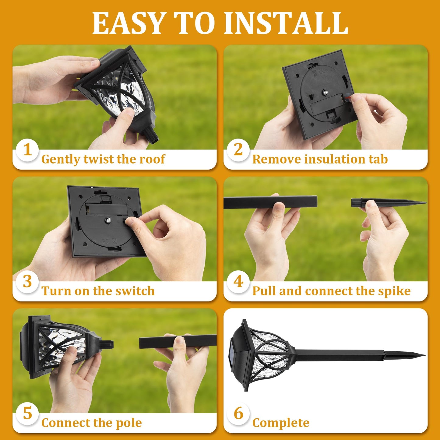 TopZoo 6 Pack Solar Path Lights, Outdoor Garden Lights with Soothing Water Ripple Glow, Auto Dusk to Dawn Sensor for Pathway, Lawn and Yard Decor, Warm White