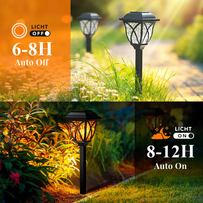 TopZoo Solar Lights Outdoor Waterproof, 8 Pack Solar Pathway Lights, Garden Stake Lights for Yard Patio Sidewalk Walkway Planter with Water Ripple Glow, Flame Orange