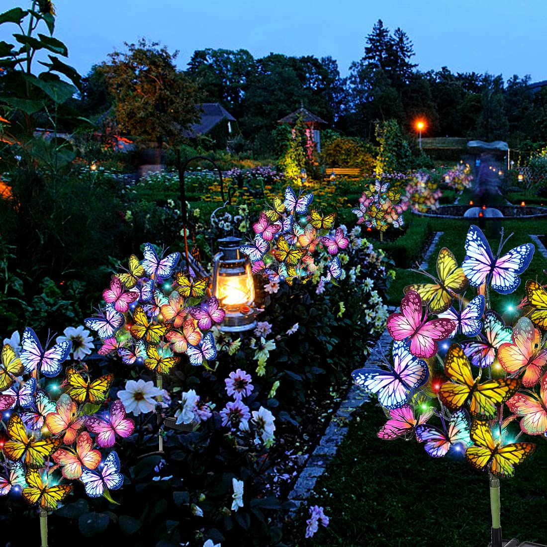 TopZoo Solar Garden Stake Lights, 4 PCS Decorative Solar Lights Outdoor with 43 LED 17 Butterfly Flower Garden Decor Waterproof, Outdoor Decor for Yard Patio Lawn Christmas