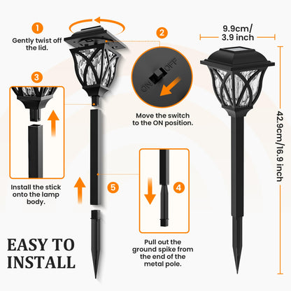TopZoo Solar Lights Outdoor Waterproof, 8 Pack Solar Pathway Lights, Garden Stake Lights for Yard Patio Sidewalk Walkway Planter with Water Ripple Glow, Flame Orange