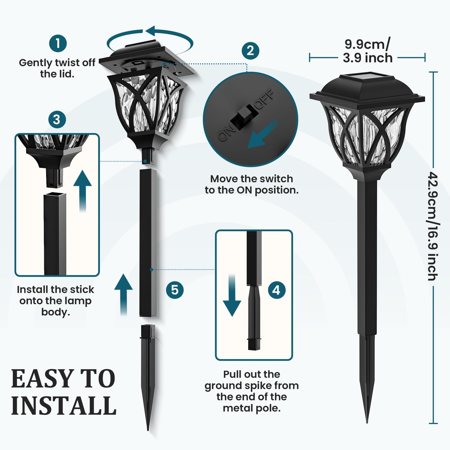 TopZoo Solar Lights Outdoor Waterproof, 8 Pack Solar Pathway Lights, Garden Stake Lights for Yard Patio Sidewalk Walkway Planter with Water Ripple Glow, Cool White