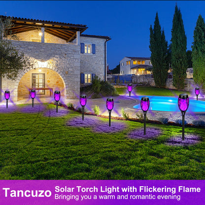 8 Packs Solar Tiki Torch Lights with Flickering Flame, Waterproof H-alloween Solar Lights Outdoor, Solar H-alloween Pathway Lights, H-allowee Decor Lights for Garden, Lawn, Patio, Yard