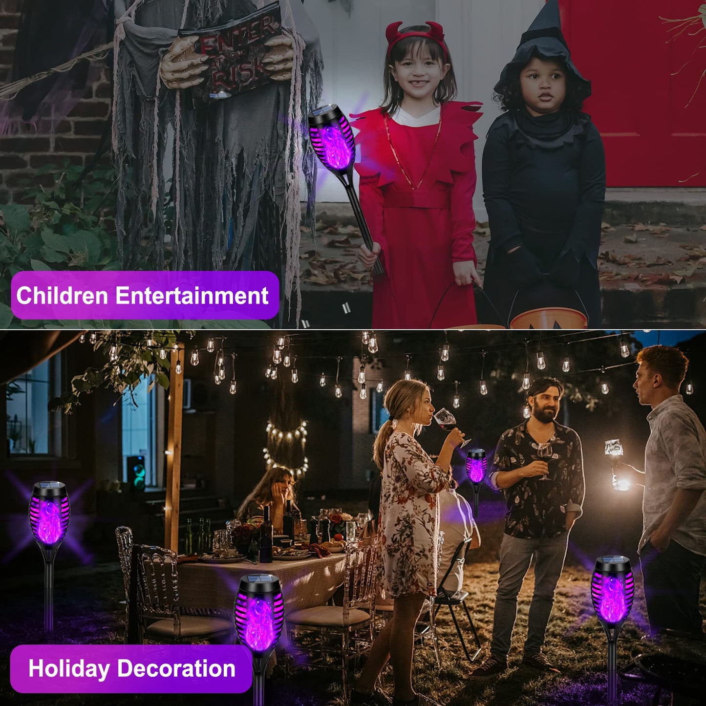 8 Packs Solar Tiki Torch Lights with Flickering Flame, Waterproof H-alloween Solar Lights Outdoor, Solar H-alloween Pathway Lights, H-allowee Decor Lights for Garden, Lawn, Patio, Yard